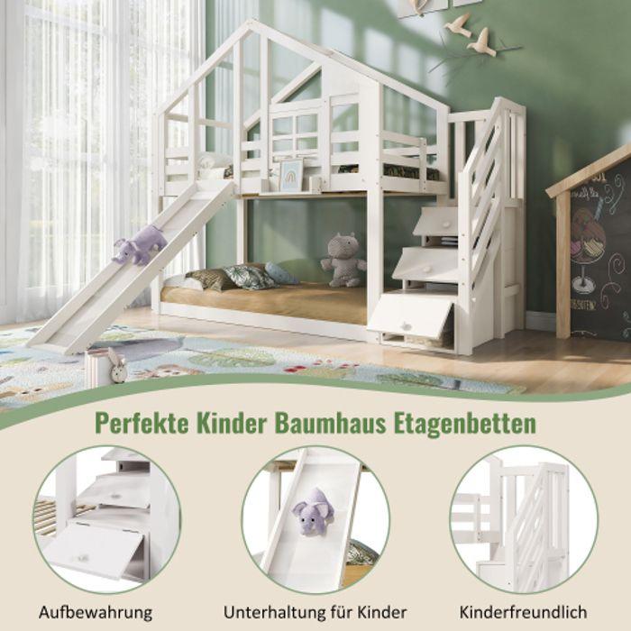 Lit Superposé - MUVOE - 90x200 Cm - Blanc - Toboggan - Anti-chute