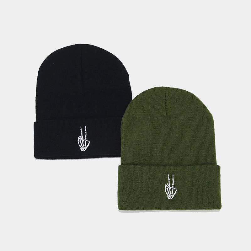 Autumn and Winter High Quality Skull Finger Embroidery Knitted Hat Men's and Women's Fashion Hip Hop Stacking Hat Hot Hat