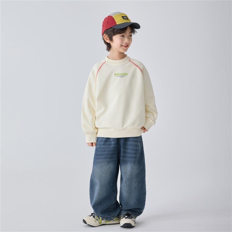 Kids Boys Crew Neck Long Sleeve Thin Pullover Sweatshirt Casual Children Tops