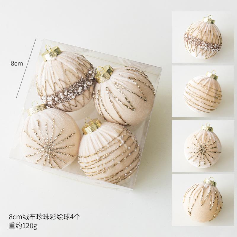 8cm Christmas Velvet Sequin Christmas Ball Tree Decoration Color Festival Pendant Ball Home Indoor Store Window Display 4pcs/Set