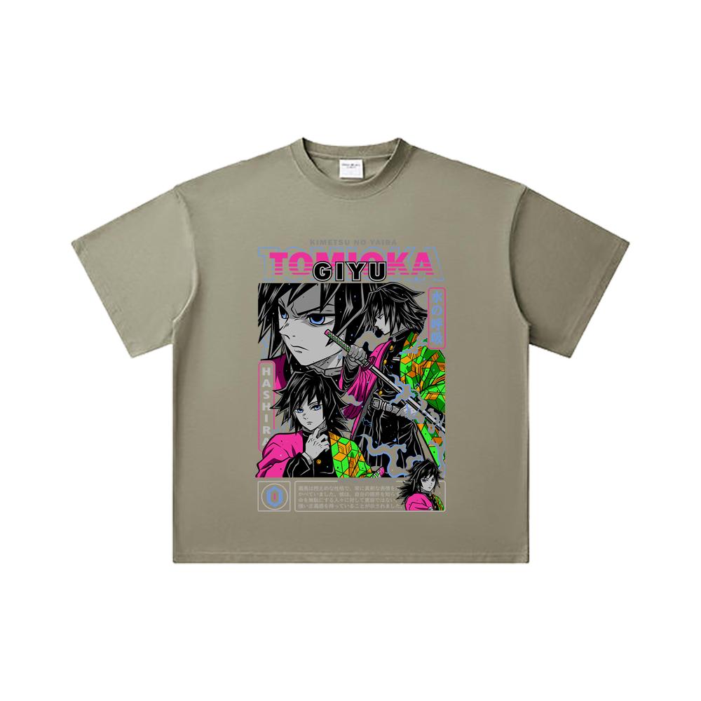 260 GSM Double Yarn 32 Count 100% Cotton Demon Slayer V10 Tomioka Print Unisex Heavy Cotton T Shirt