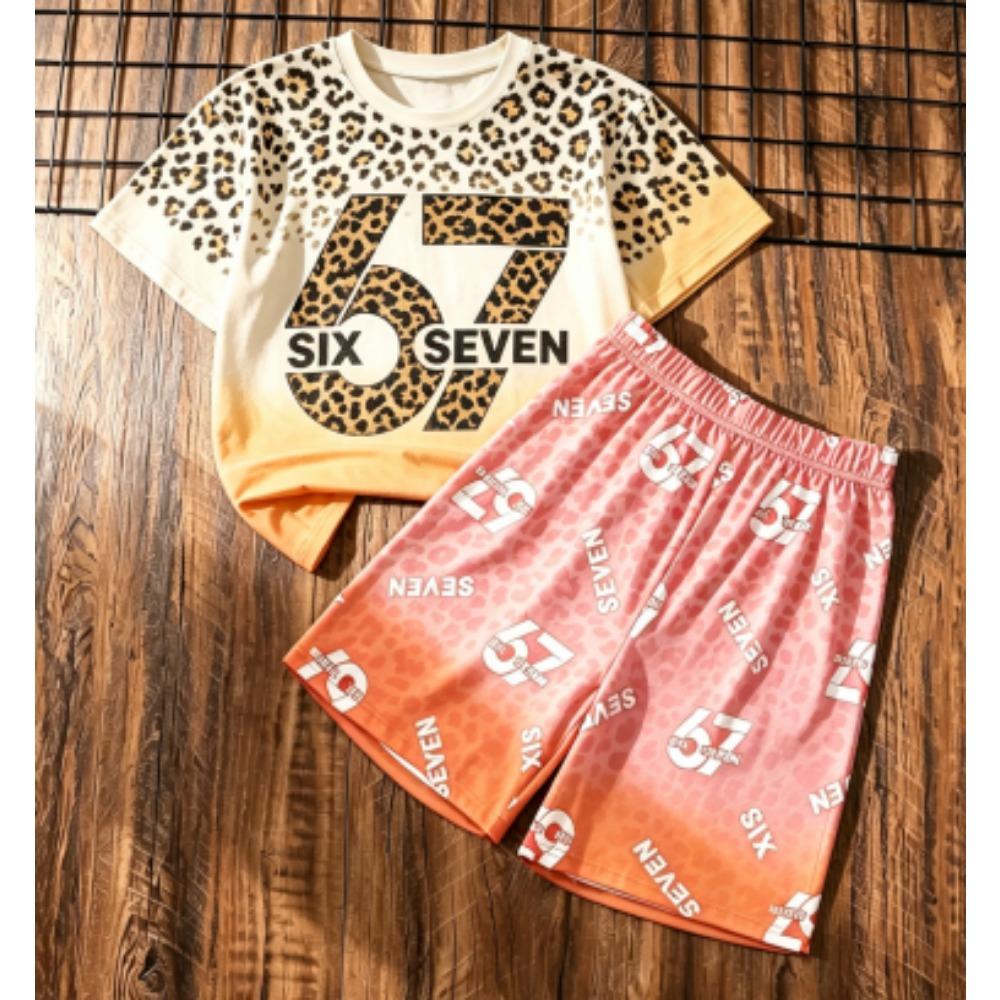 Fashion Kids Set 67 Number Printed Kids T-shirt and Shorts 2 Piece Set Summer Casual Outdoor Street Boy's and Girl's T-shirt Sets