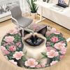 1pc Cat Floral Print Office Round Rug, Carpet for Office, Gaming, Lightweight Round Floor Mat yy260208087