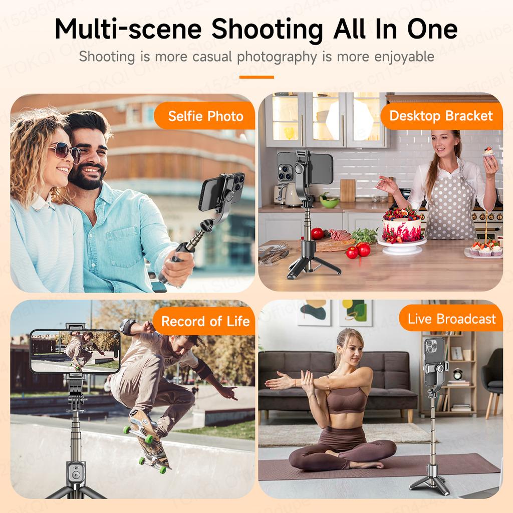 TOKQI Mini Selfie Stick Tripod with 3 Color Fill Light Detachable Holder 360 Rotation Bluetooth Remote for Vlog Live Streaming 7