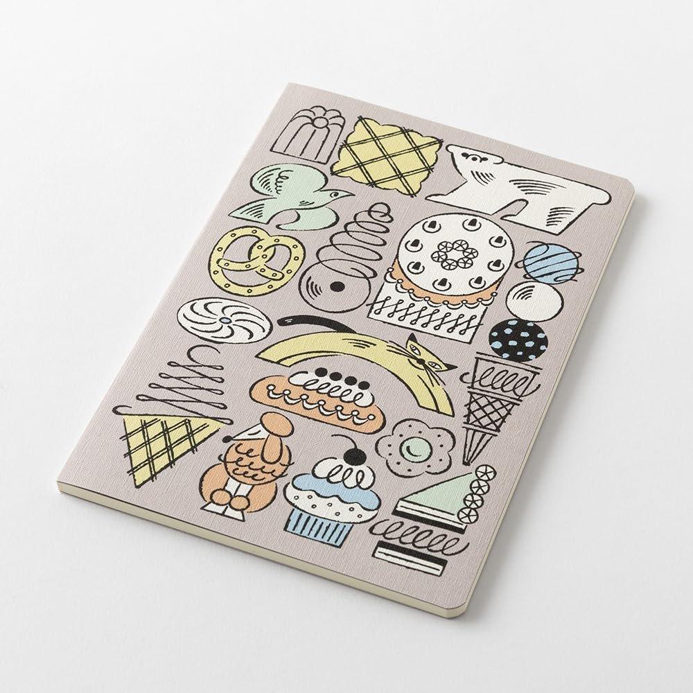 MIDORI Designphil Yurulog Notebook B6 Sweets and Animals Pattern 15399006, Cute Kawaii Dot Grid Journal 80 Pages