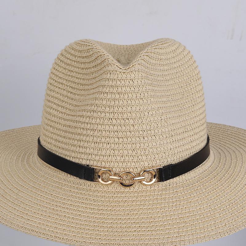 Retro European & American Straw Hat with Leather Buckle and Creative Hatband Decoration