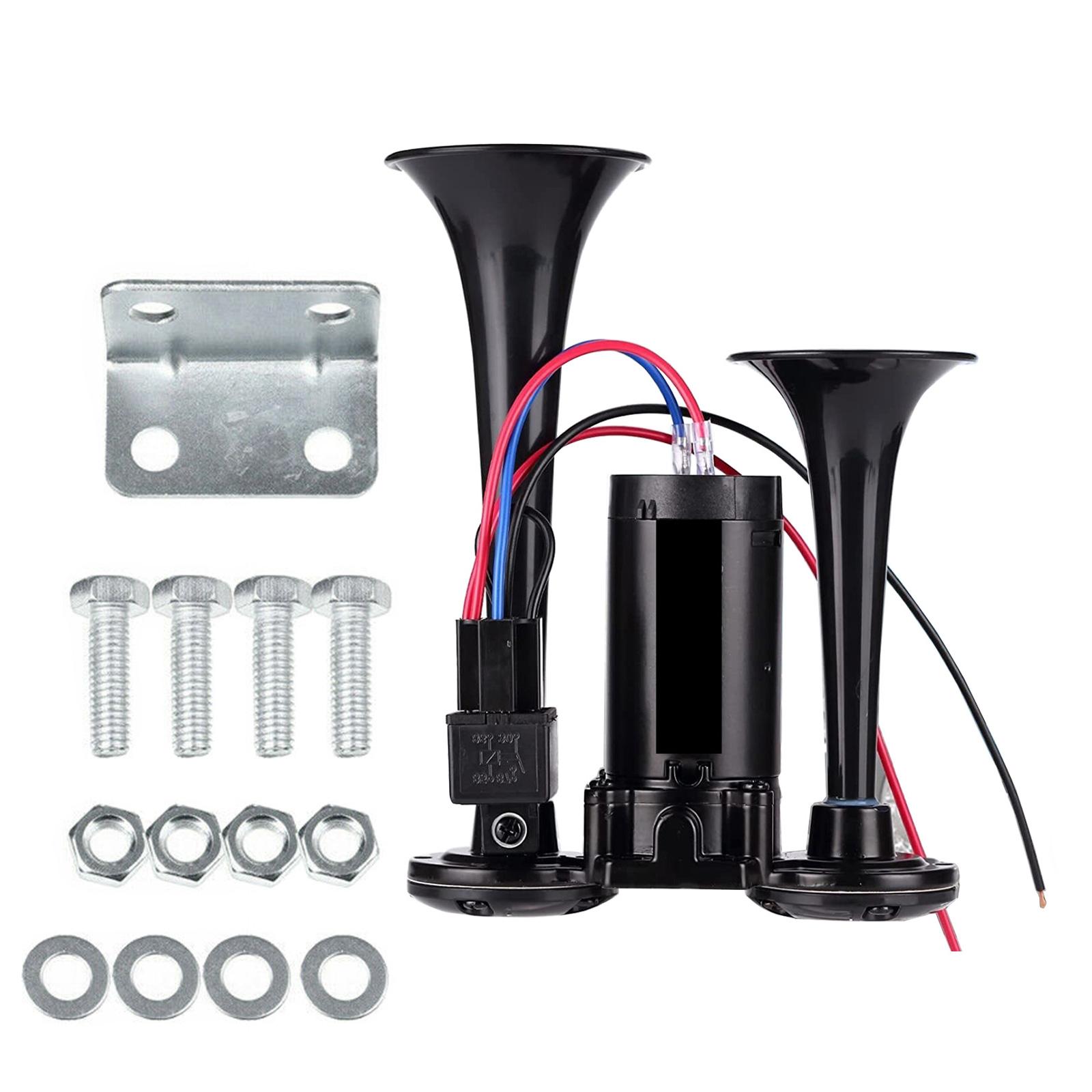 

600DB автомобильный воздушный звуковой сигнал супер громкий 12 В автоматический воздушный звуковой сигнал с двойной трубкой воздушные звуковые сигналы для автомобиля, лодки 12 В транспортных средств чёрный