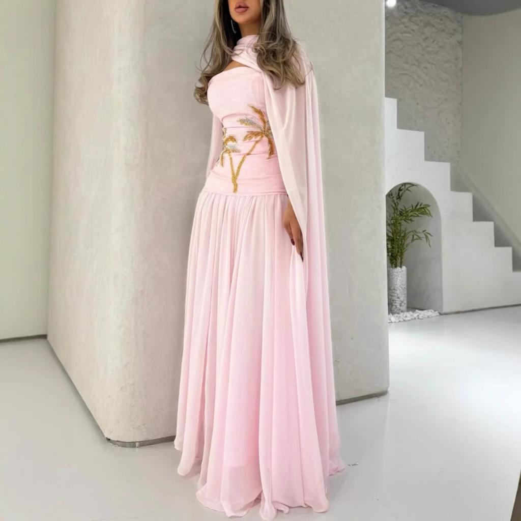 Spring Women's Sexy Chiffon Beaded Cape Evening Gown, European & American Style Formal Dress for Crossborder