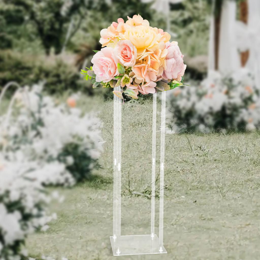 Elegant Clear Acrylic Wedding Centerpiece Stand,Rectangular Flower Display Vase,Tall Tabletop Decor,Crystal-Like Column Pillar
