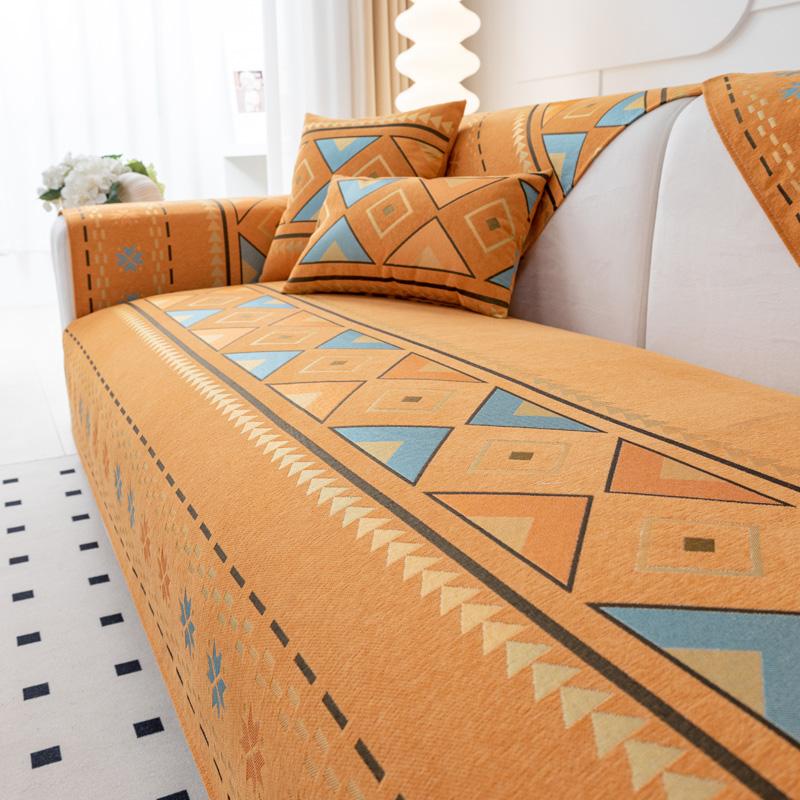 

Чехол для дивана из синели в богемном стиле, чехол для дивана с геометрической вышивкой, защитный чехол для мебели, нескользящие чехлы для диванов для домашнего декора гостиной 90x210cm жёлтый