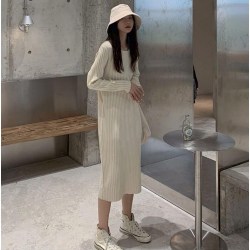 Spring New Retro Long Sleeve Bottom Skinny Black Sweater Knitted Dress Children Autumn and Winter