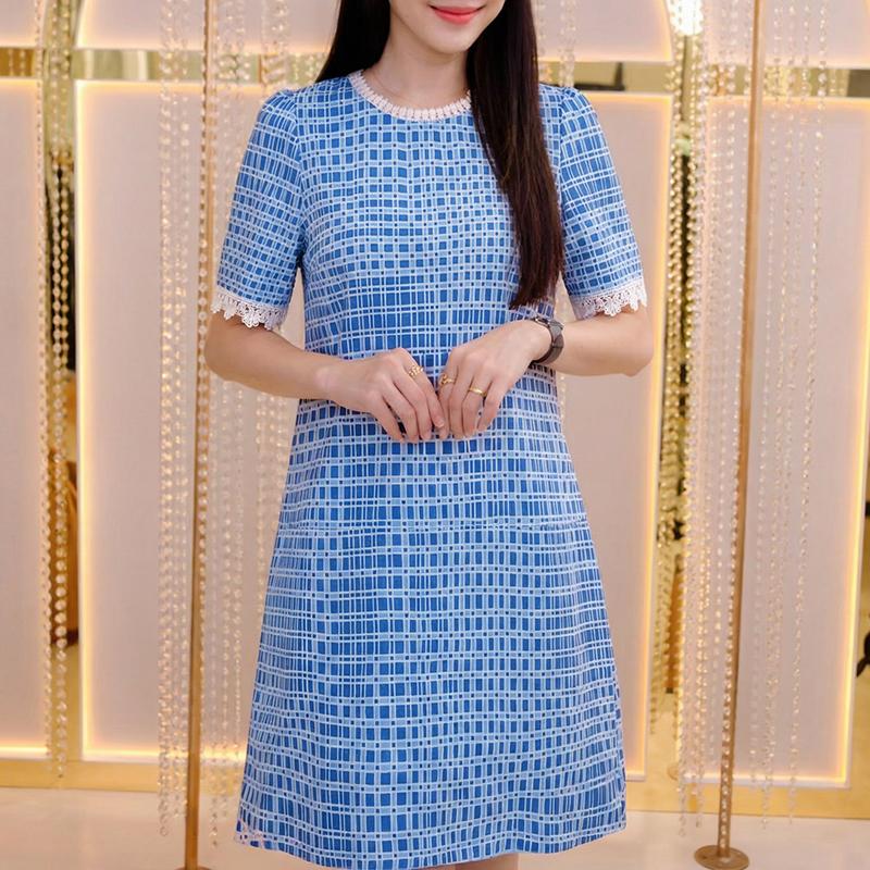ZANZEA Women Casual Round Neck Short Sleeve Print Dress