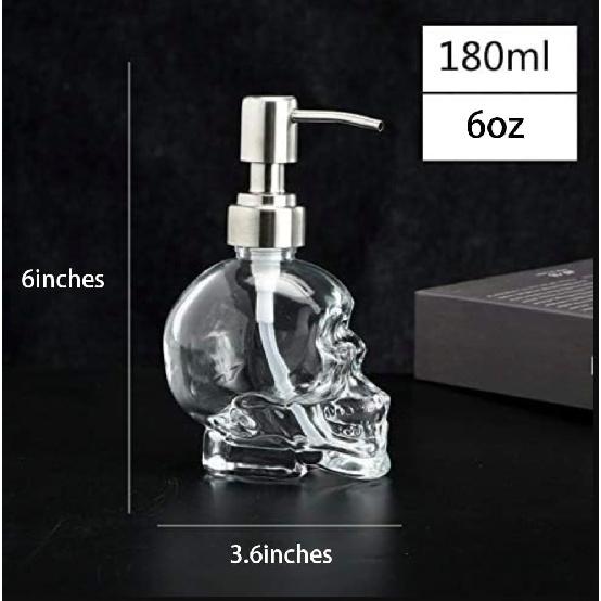 123Arts Glass Skull Soap Dispenser Lotion Bottle Soap Bottle with Pump Sliver
