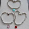 T-Family Heart-Shaped Enamel Bracelet: Blue, Red, Pink Hearts, Love Prayer Beads, Round Bead Chain - Perfect Valentine's Gift for Girlfriend.