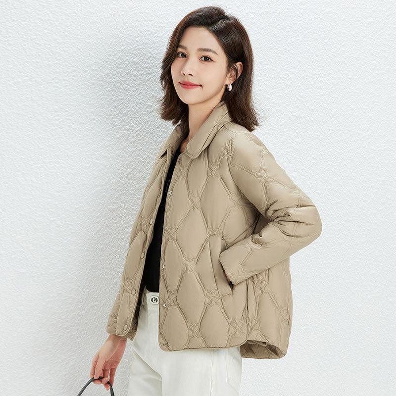 Feather New Simple Women's 90 Down Women's Clothing Pointed Neck Solid Color Down Jacket Short Loose Coat
