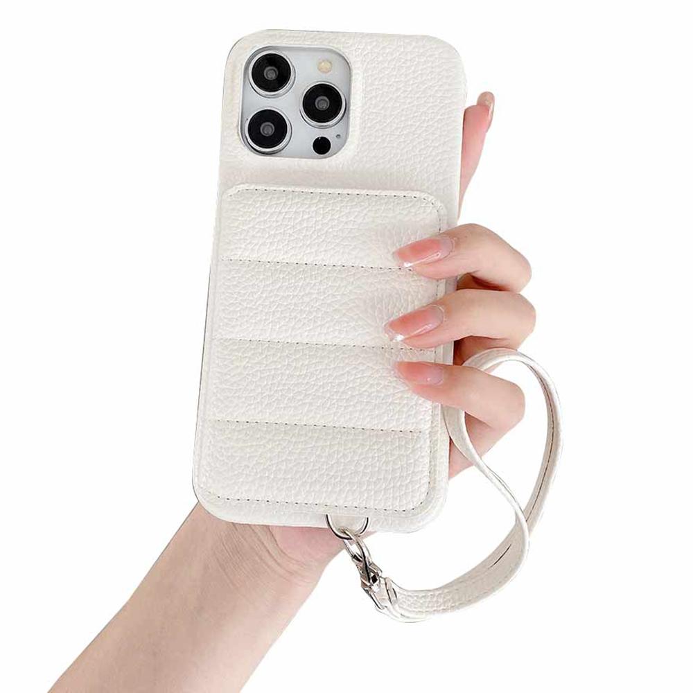 For iPhone 15 Pro Case Card Slots Kickstand PU Leather+PET Phone Cover with Wrist Strap