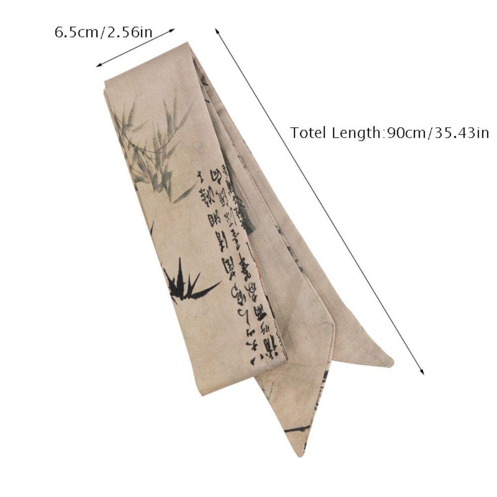 Minimalist Style Ink Painting Silk Scarf Long Ancient Hair Band Retro Ribbon Headband  Lady