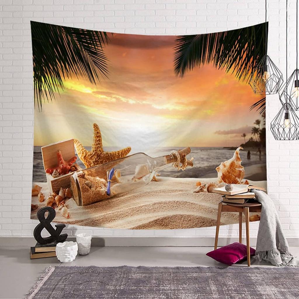 VIKAMA Beach Sunset Tapestry Tropical Ocean Hawaiian Natural Seaside Home Decor Tapestry Bedroom Living Room Dormitory Bedspread