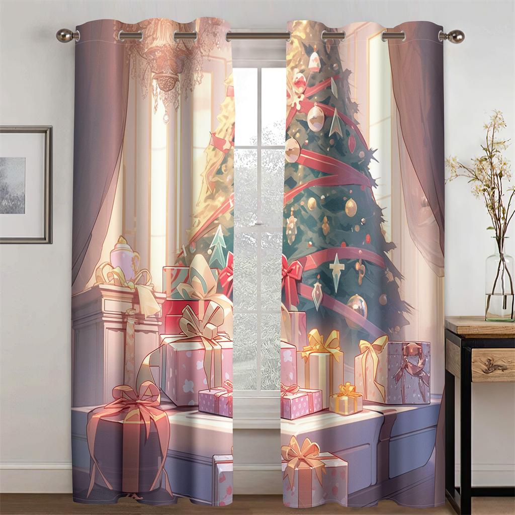 Utsökt Lyxdekor Tecknad Julgransgardiner 2 st Vardagsrum Sovrum Balkong Kök Fönsterdekor Tidsbegränsat erbjudande
