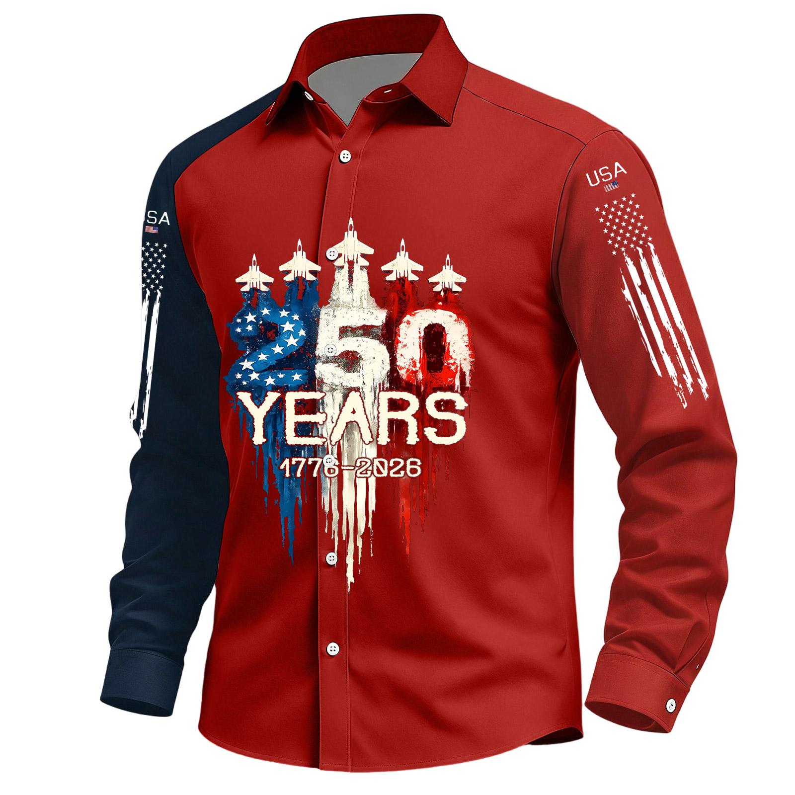 

Men s Casual Independence Day Printed Lasel Button Long Sleeve Shirt XXL червоний