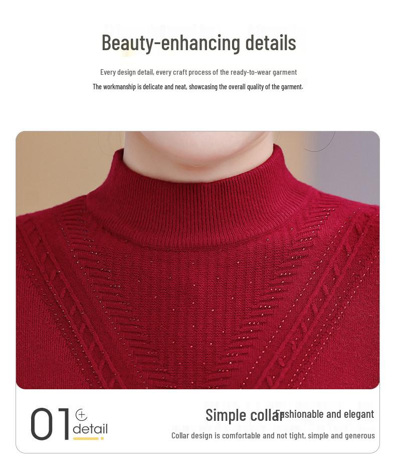 Women's Winter Half-High Collar Thick Knit Sweater for Mid-Aged and Elderly 5 New Styles