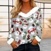 Women's Casual Long Sleeve Christmas Print Top with Collar