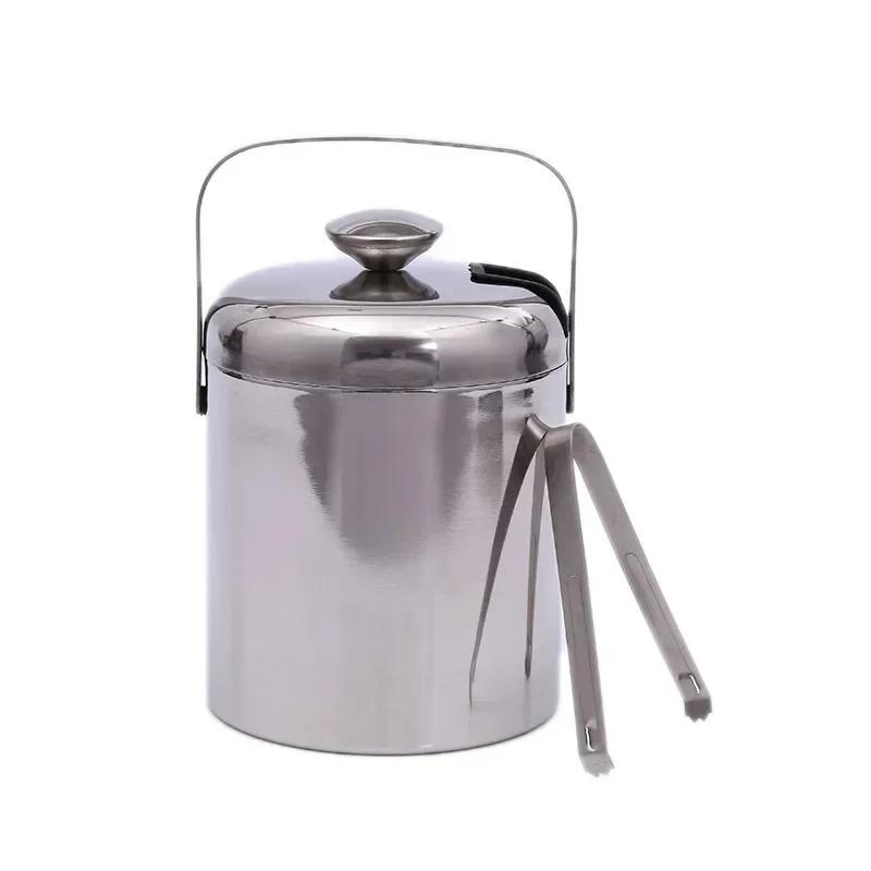 Eiskübel mit Zange, doppelt, 1,3 l, mit Wandsieb, Griff, für Zuhause, Bar, Partys, Bier, Champagner, Edelstahl, Kühlkübel