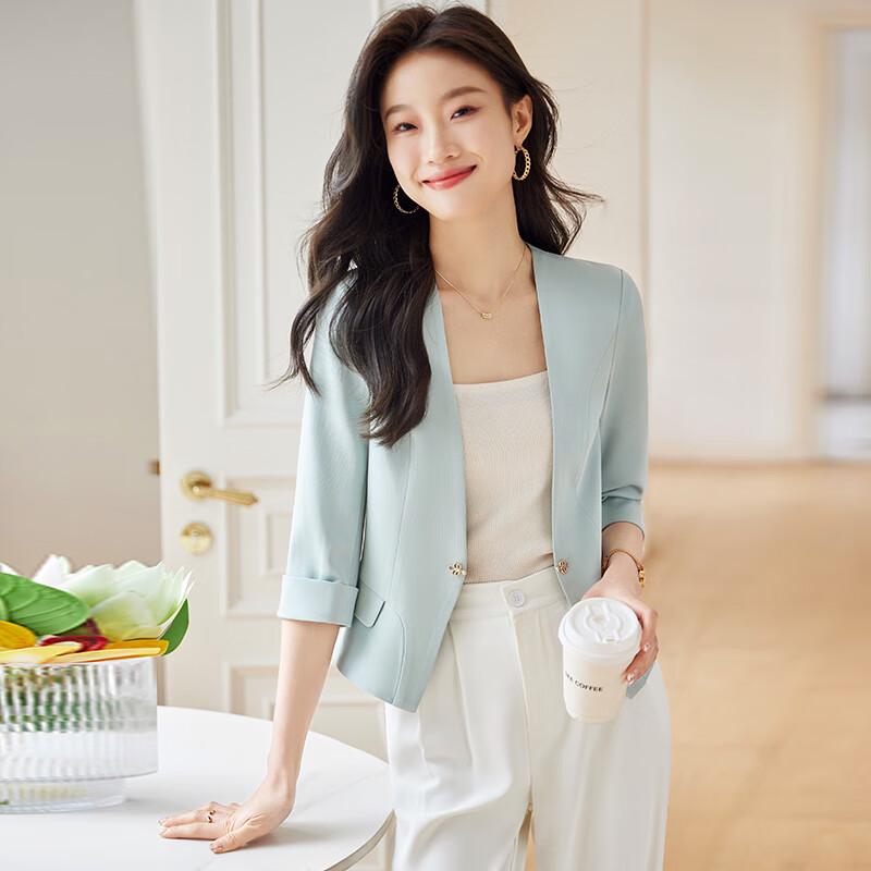 

Женский элегантный блейзер с V-образным вырезом и рукавами семь восьмых S