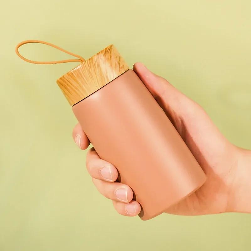 280ML Wood Grain Stainless Steel Water Bottle Vacuum Flask Thermal Large-capacity Portable Cups Long-term Thermal Insulation Mug