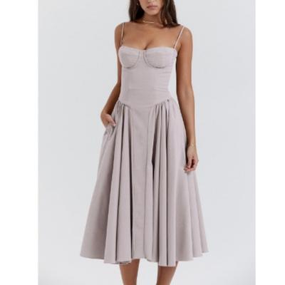 Summer Fashion Slim Pleated A-line Dress Women Casual Suspender Sexy Party Dress Women Elegant Loose Party Solid Female Dresses 766