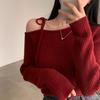 Autumn age-reducing temperament design sense sweater irregular diagonal collar temperament scheming lace-up knitted sweater women