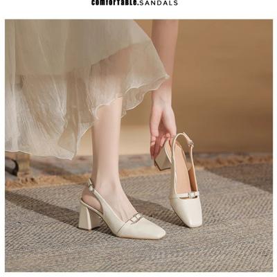 Einfarbige quadratische Kopfbeutel-Kopf-Sandalen neuer Feenstil mit Rock-Einzel-Schuhen leere dicke Absatz-High Heels