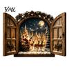 Winter Holiday Wall Ornament Santa Claus Window Light, 3D Lighted Christmas Decor, Warm LED Reindeer Snowy Indoor Home Decor Village Scene,