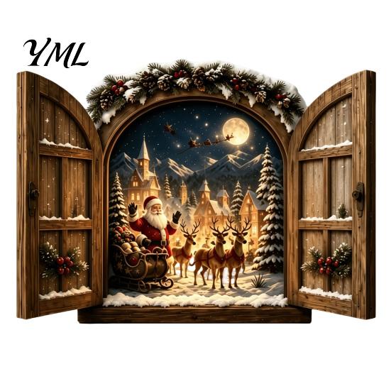 Winter Holiday Wall Ornament Santa Claus Window Light, 3D Lighted Christmas Decor, Warm LED Reindeer Snowy Indoor Home Decor Village Scene,