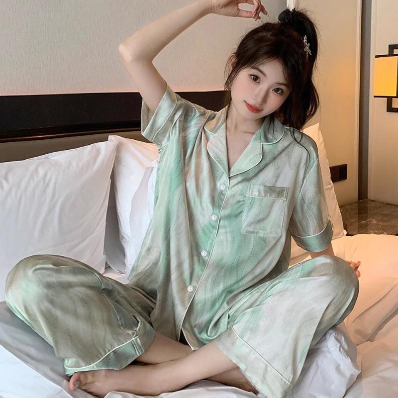 Cartoon Cute Cats Print Three-piece Women's Pajamas Casual Fashion Short Sleeve Lounges  Spring Lady Homewear