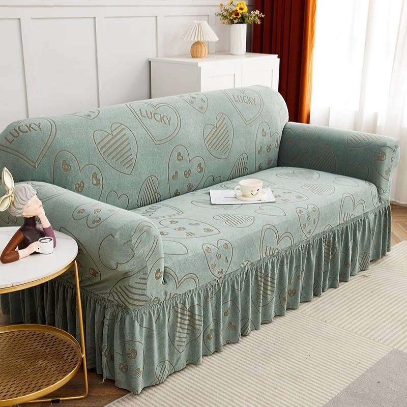 Skirt Sofa Cover All-Inclusive Universal Four-Season Universal Anti-Cat Scratch Straight Row Three-Person Sofa Cover Cloth