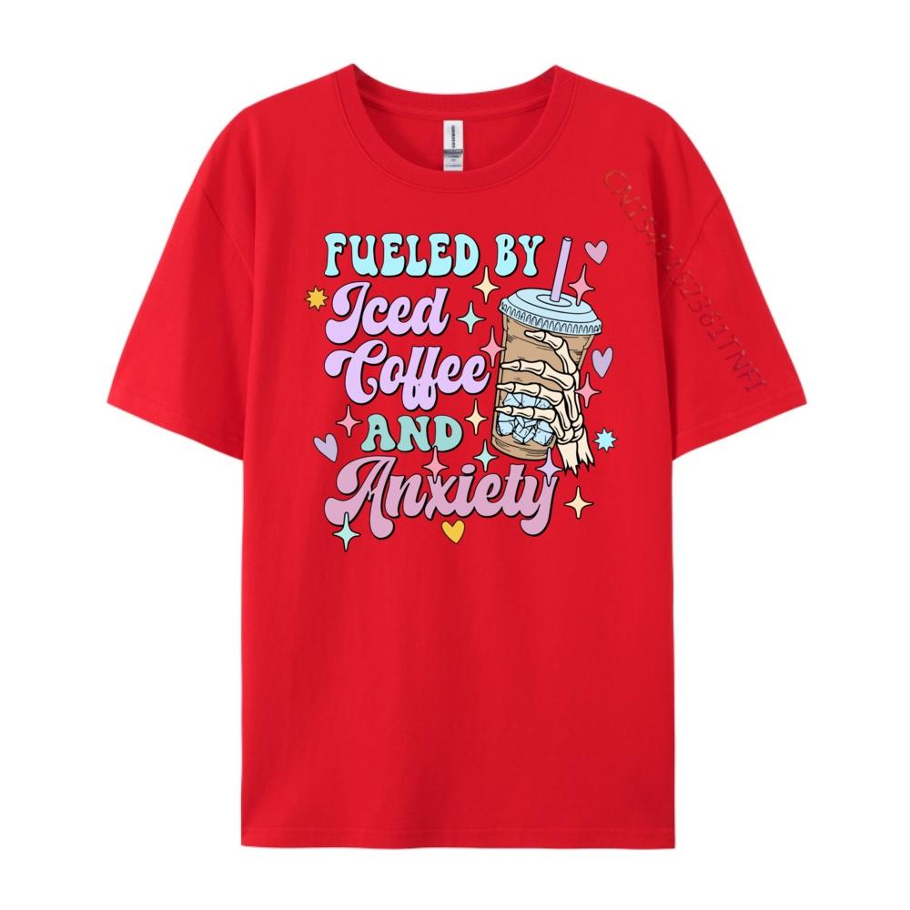 Fueled By Iced Coffee And Anxiety Coffee Shirt Green And White Graphic T Shirt Summer Funny T Shirts Gift S
