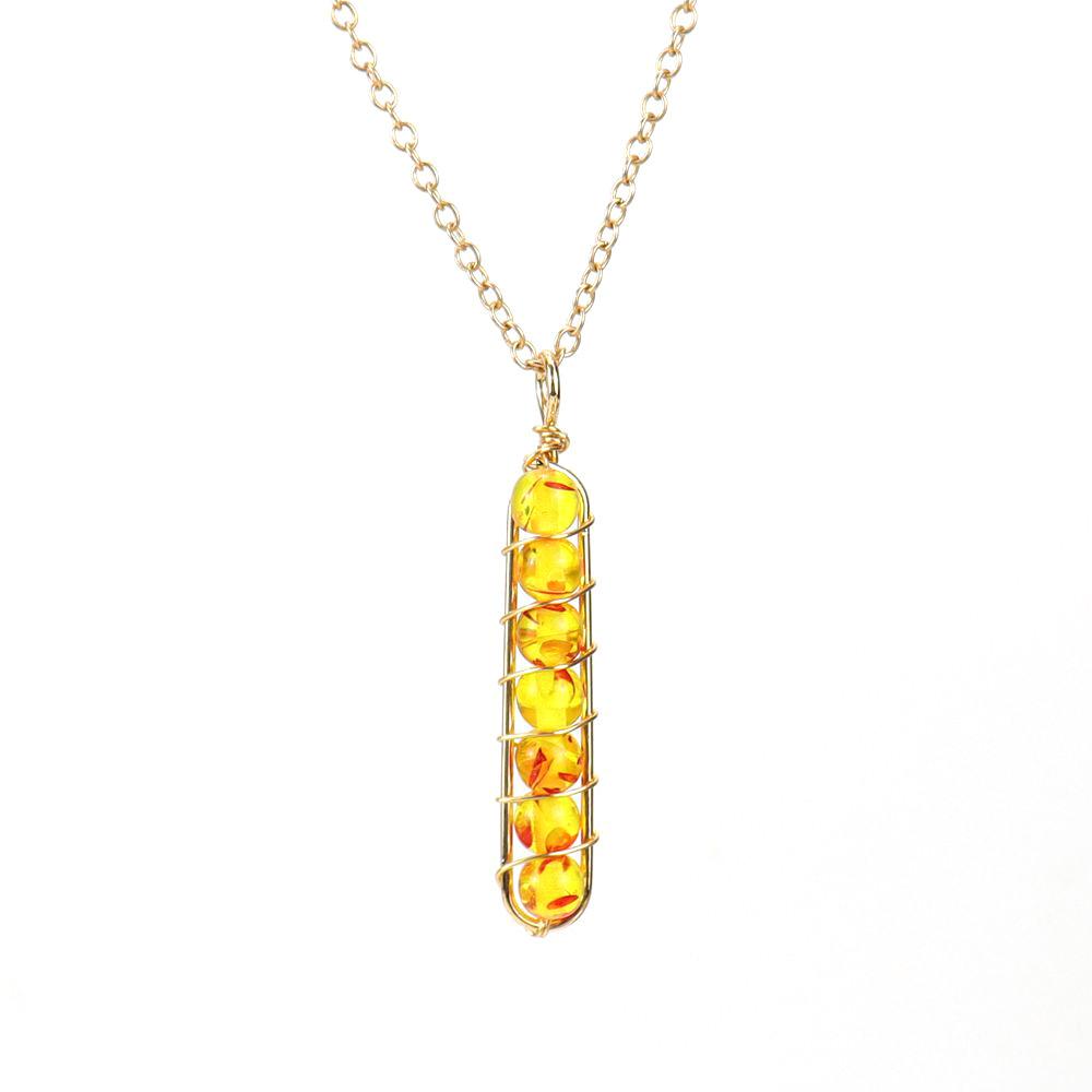 Gold Hand-Wound Colorful Beaded Crystal Agate U-Shaped Pendant Necklace N123