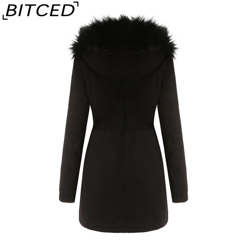 BITCED Fall/Winter Puffer Jacket for Women with Fleece Lining, Fur Collar, Hooded Warm Coat, Loose-Fit Cotton Jacket