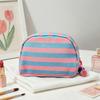 Canvas Striped Half Moon Makeup Bag With Zipper For Travel And Home Storage