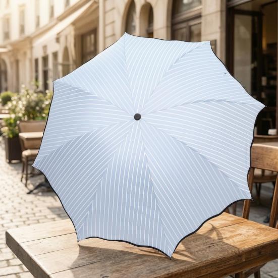 Striped Folding Umbrella with Wavy Edge, Sun Blocking UV Protection Travel Umbrella, Windproof Rainproof Portable Sun Rain Umbrella for Women
