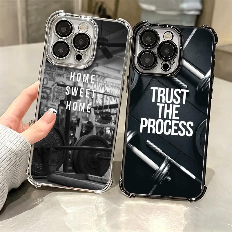 Gym Mode Fitness Bodybuilding Plating Phone Case For Iphone 16 17 Pro Max Air 16E 14 15 Plus 12 13 Mini Anti-Fall Airabag Cover