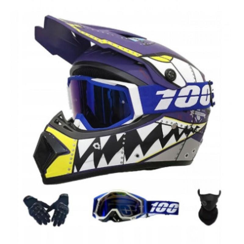 Full Face Off-Road Motorcycle Helmet Dirt Bike ATV Mountain Biking Use ABS Safety Gear With Visor Gloves Mask