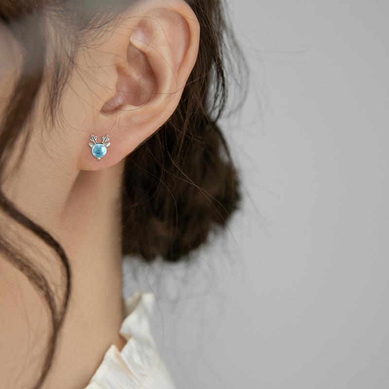 Süße blaue Elch Zirkon Ohrstecker für Damen - Minimalistisches Koreanisches Weihnachtsgeschenk