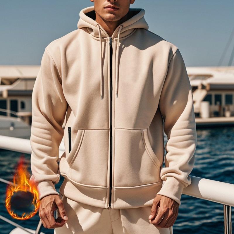 Sweat à capuche unicolore pour homme pour l'automne et l'hiver Doublé polaire pour la chaleur et le confort Hoodie à manches longues pour homme