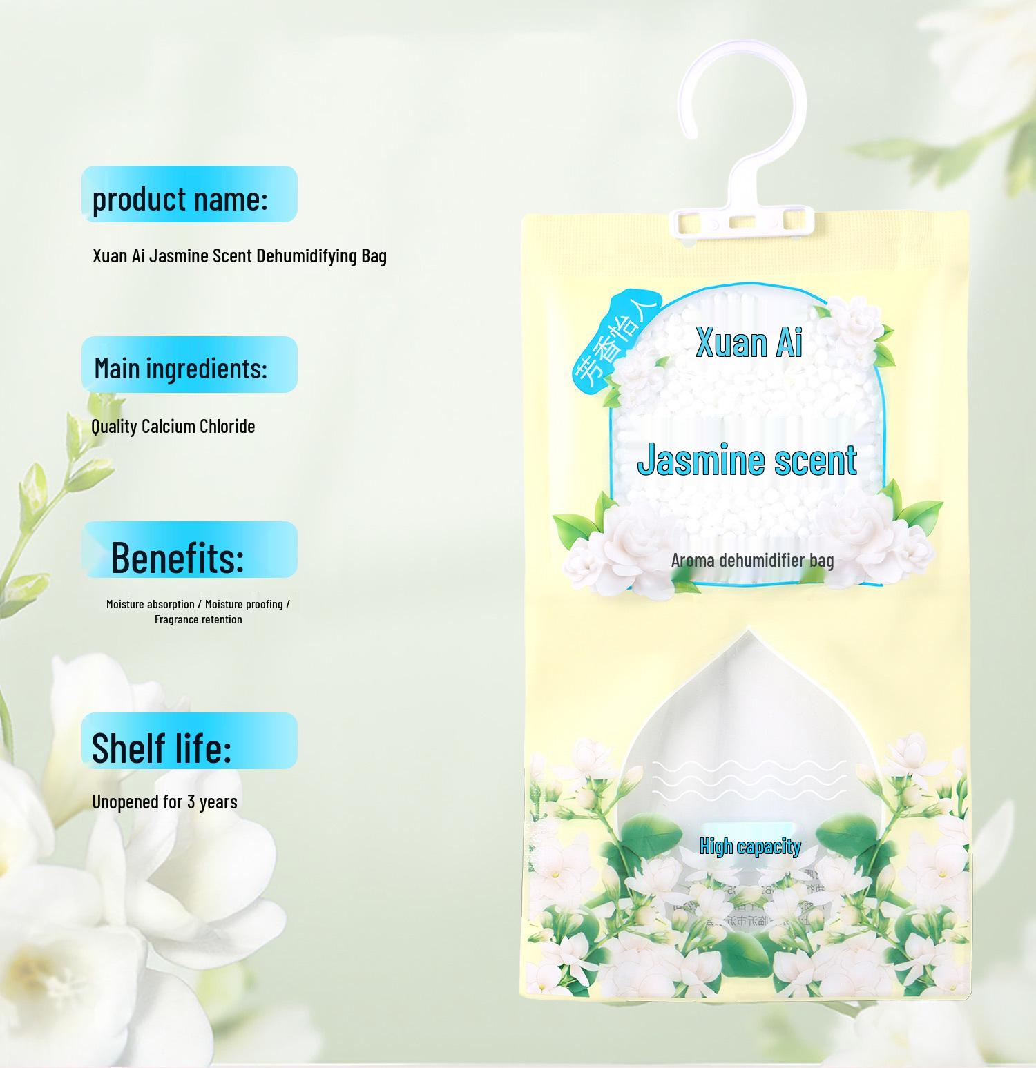 

Jasmine Scent Dehumidifying Bag for Moisture and Mold Prevention, Ideal for Student Dorms and Homes