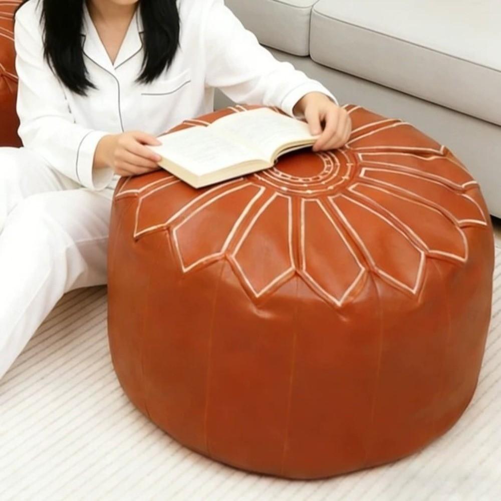 PU Leather Fillable Ottoman Pouf Round Shape Round Pouf Cover New Storage Ottoman Living Room