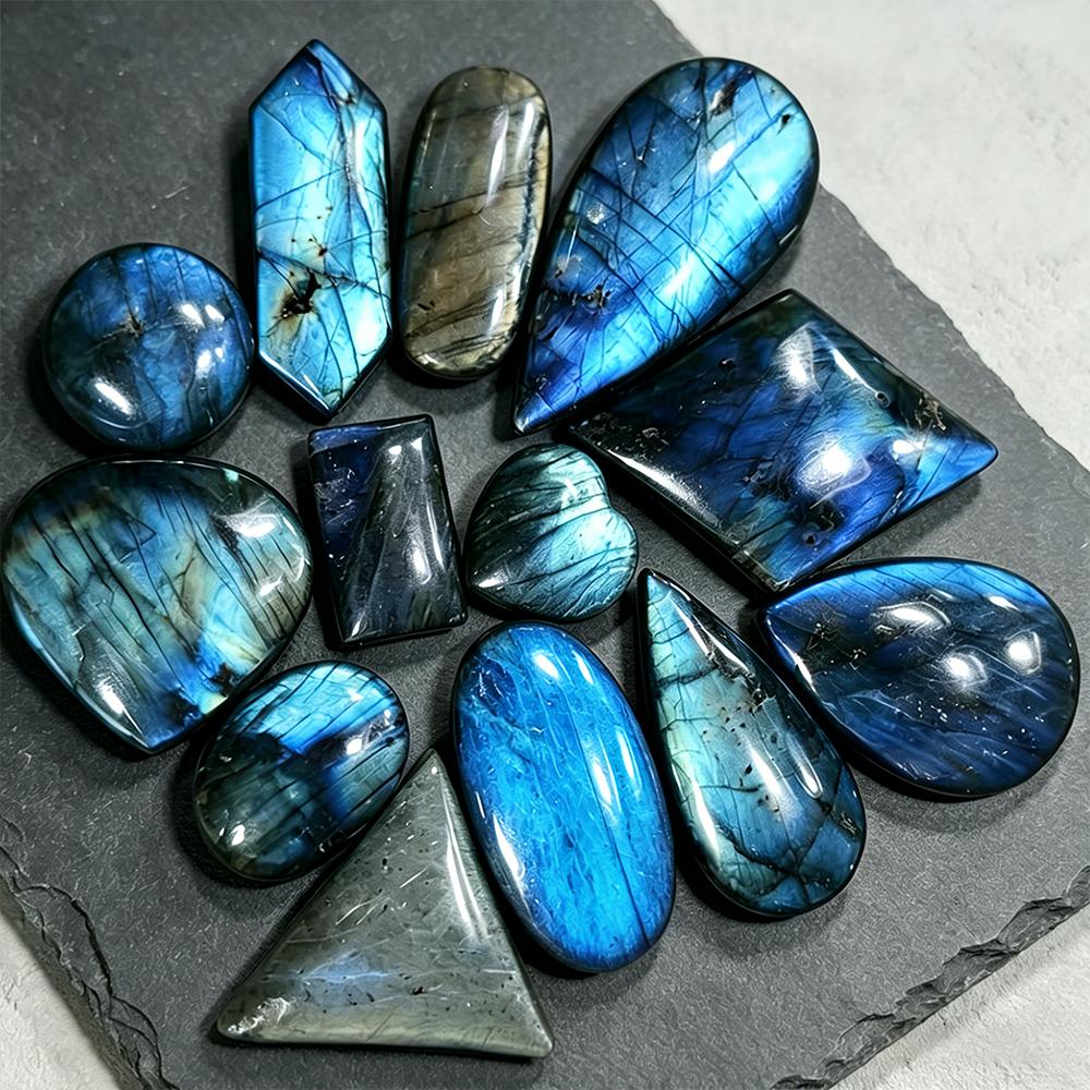 5 Pezzi Lotti Cabochon di Labradorite Naturale Pietra Piatta Lucidato Fai da Te Creazione Artigianato in Pietra Ovale Pera E Molteplici Forme Geometriche