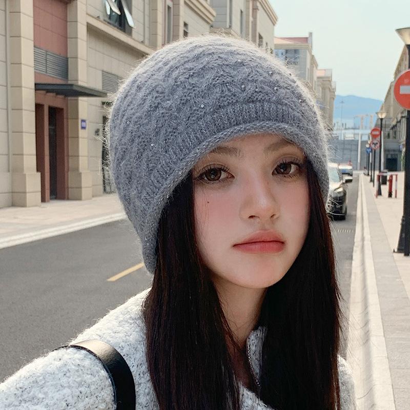 Wool Hat Women's Winter Fashion Pearl Plaid Knitted Hat Outdoor Thermal Hat Winter Hats for Women, Beanies for Women, Hats for Women Winter