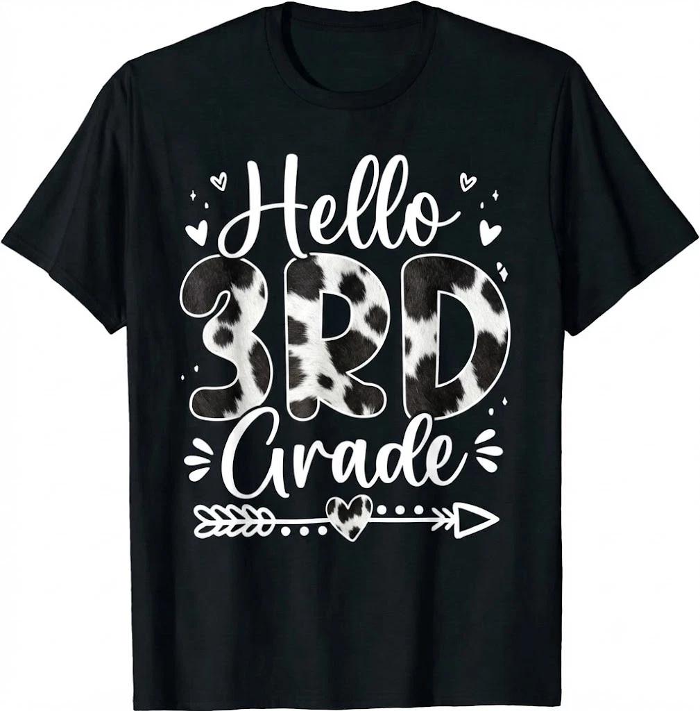 Hello 3rd Grade Leopard Teacher Student Back To School Girls T Shirt S